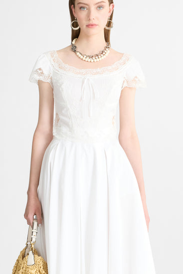 Short-Sleeve Cotton Poplin Top with Chantilly Lace