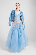 Structured rebrodé lace bustier top – light blue