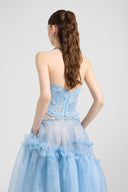 Structured rebrodé lace bustier top – light blue