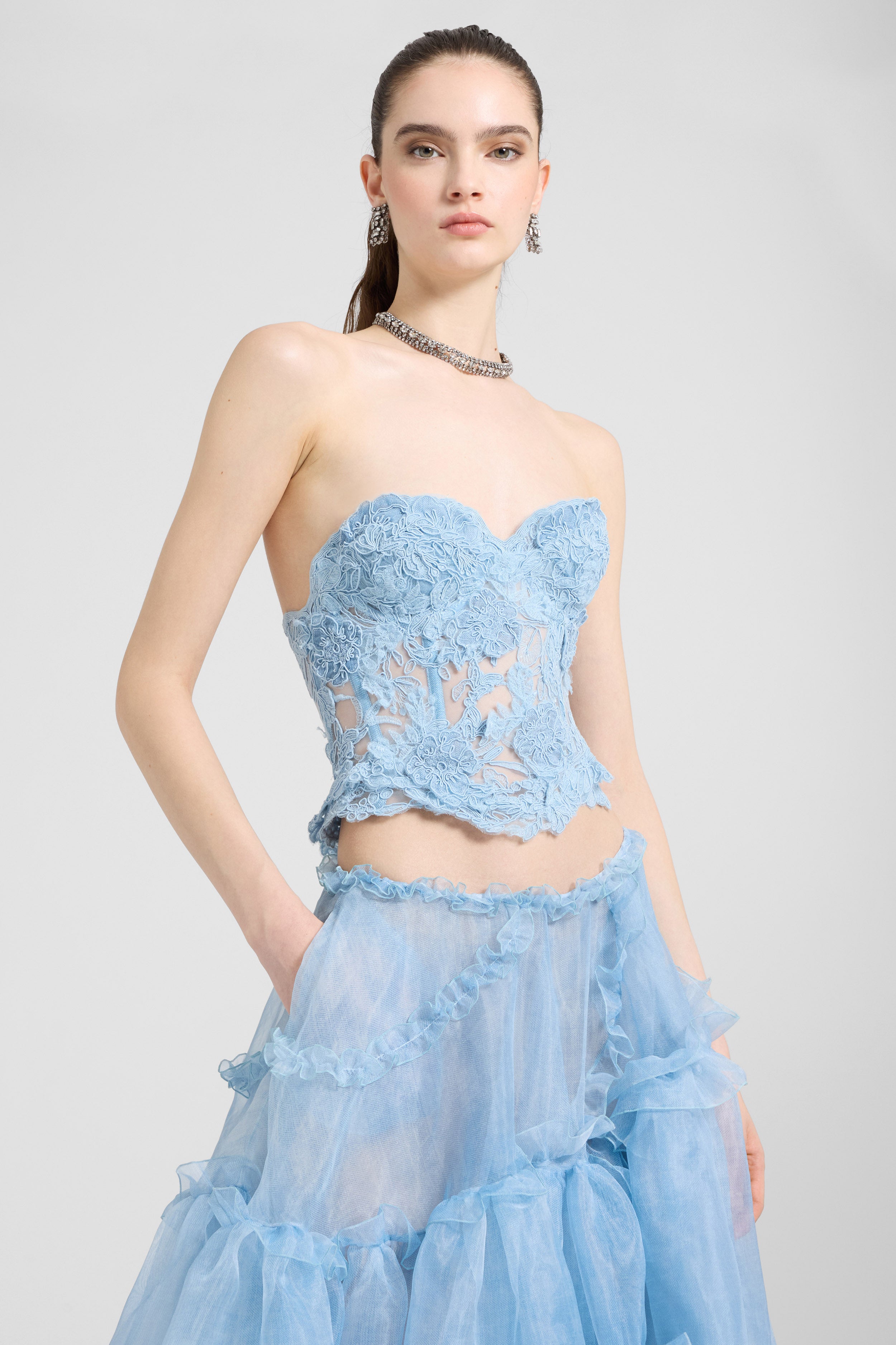 Structured rebrod lace bustier top light blue Structured rebrod lace bustier top light blue