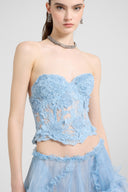 Structured rebrodé lace bustier top – light blue