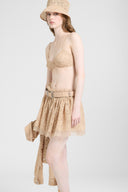 Deconstructed tulle and maiolica lace bra with hand-applied crystals