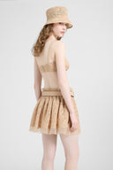 Deconstructed tulle and maiolica lace bra with hand-applied crystals