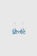 Deconstructed silk bra with white polka dots