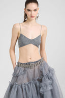 Deconstructed Prince of Wales print bra with hand-applied crystals