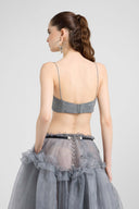 Deconstructed Prince of Wales print bra with hand-applied crystals