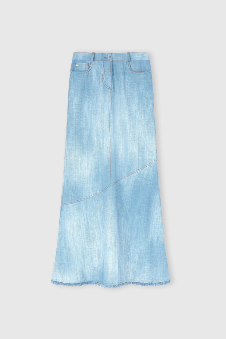Long Skirt in Marocain Jeans Print
