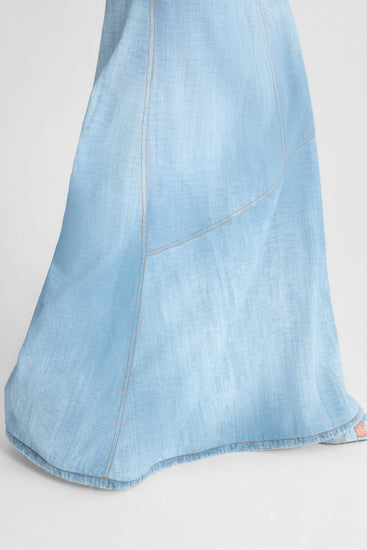 Long Skirt in Marocain Jeans Print
