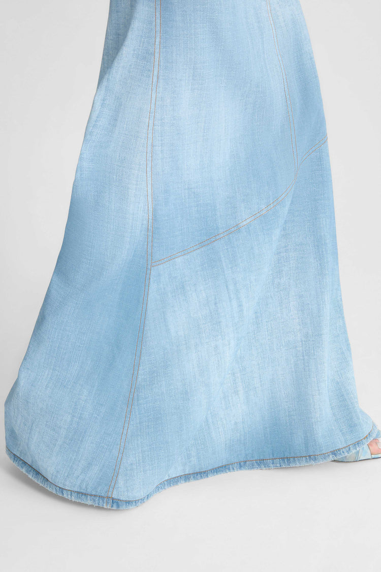 Long Skirt in Marocain Jeans Print
