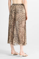 Pleated Midi Skirt in Silk with Natural Leopard Print