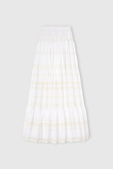 Long Cotton Muslin Skirt with Valencienne Lace