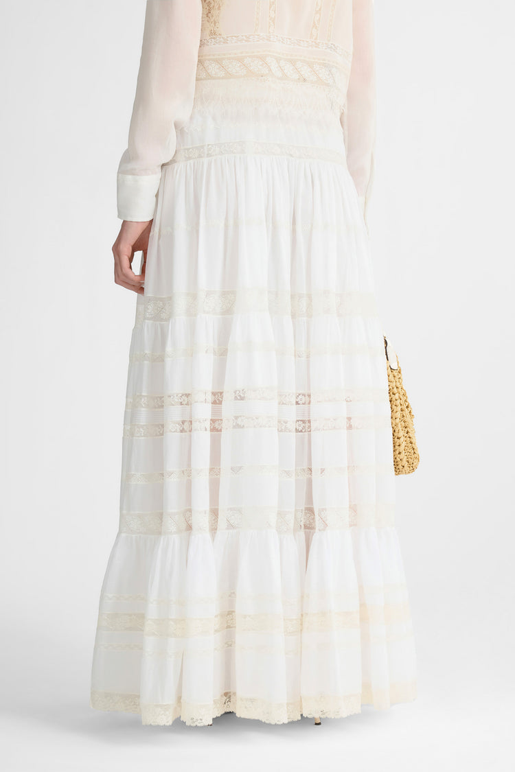 Long Cotton Muslin Skirt with Valencienne Lace