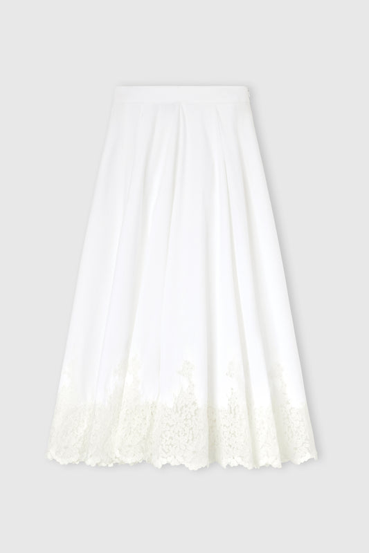Midi Cotton Poplin Skirt with Hand-Applied Rebrodé Lace