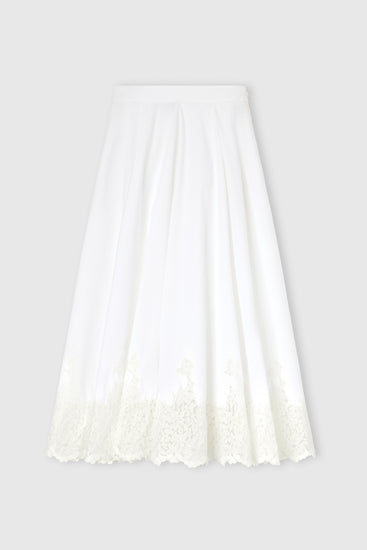 Midi Cotton Poplin Skirt with Hand-Applied Rebrodé Lace