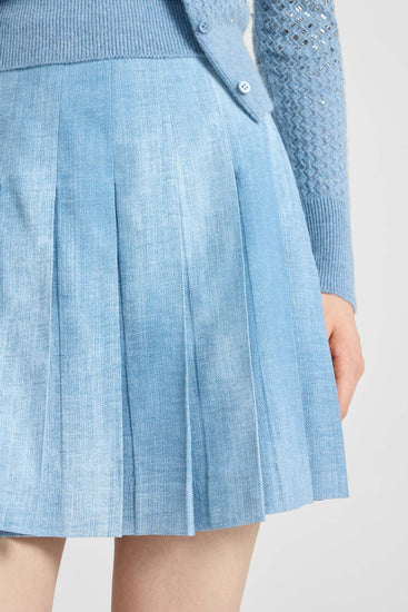 Pleated Mini Skirt in Marocain Jeans Print