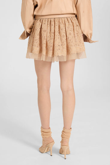 Embroidered tulle mini skirt with hand-made rose crown