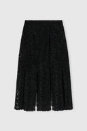 Midi skirt with slits in maiolica lace and crystals