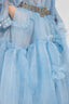 Asymmetric balloon skirt in technical denim-blue organza with ruffles