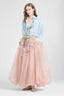 Asymmetric balloon skirt in technical organza with denim-blue and orange check print