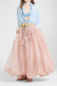 Asymmetric balloon skirt in technical organza with denim-blue and orange check print