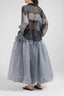 Asymmetric balloon skirt in grey technical organza with Prince of Wales print