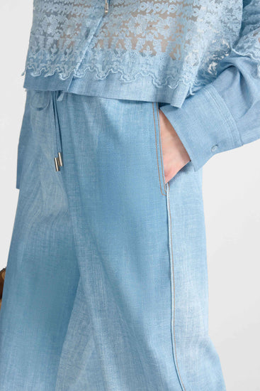 Pajama-Style Trousers in Marocain Jeans Print