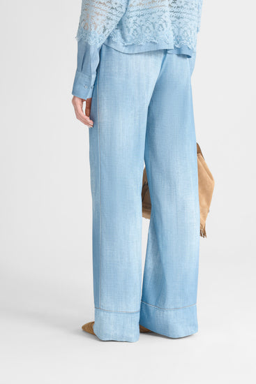 Pajama-Style Trousers in Marocain Jeans Print