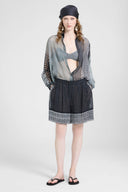 Bermuda in crepon di pura seta stampata bandana con cristalli applicati a mano