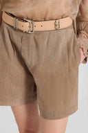 Shorts regular in marocain stampa denim sabbia