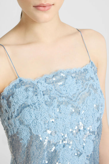 Lingerie-Style Dress in Sequins with Rebrodé Lace