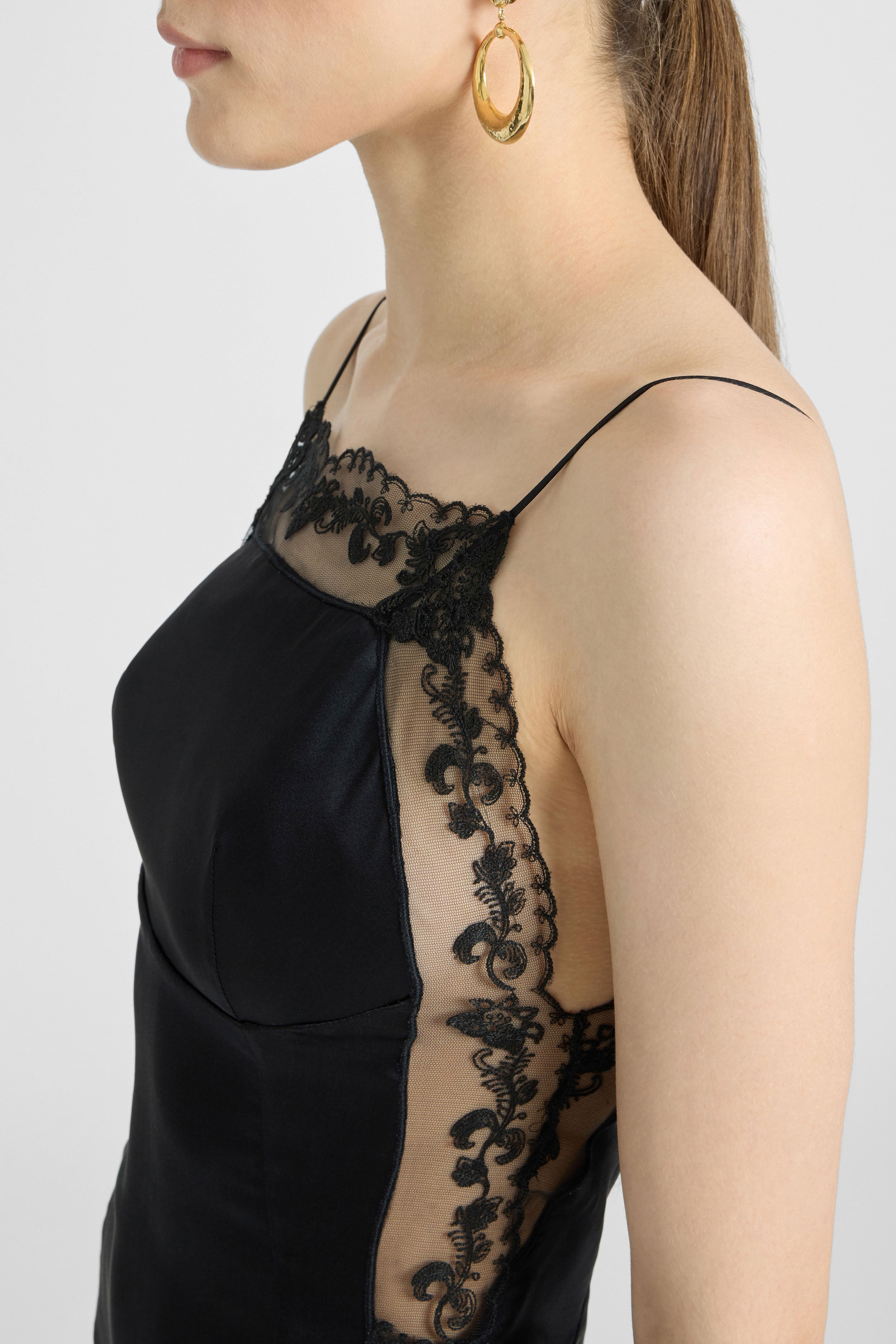 Lingerie-Style Dress in Stretch Silk with Lace Details - Ermanno