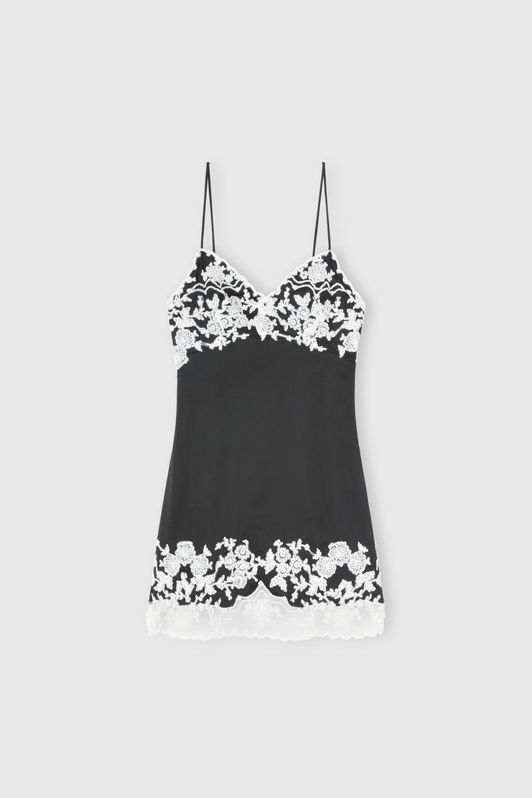 Abito stile lingerie in viscosa stretch con pizzo rebrodé