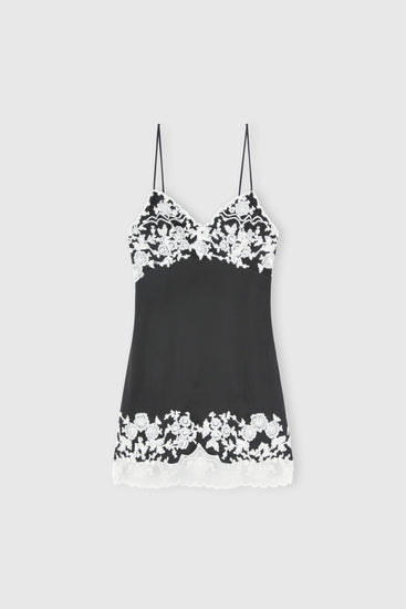 Lingerie-Style Dress in Stretch Viscose with Rebrodé Lace