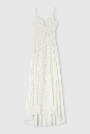 Long Lingerie-Style Dress in Linen and Cotton Lace