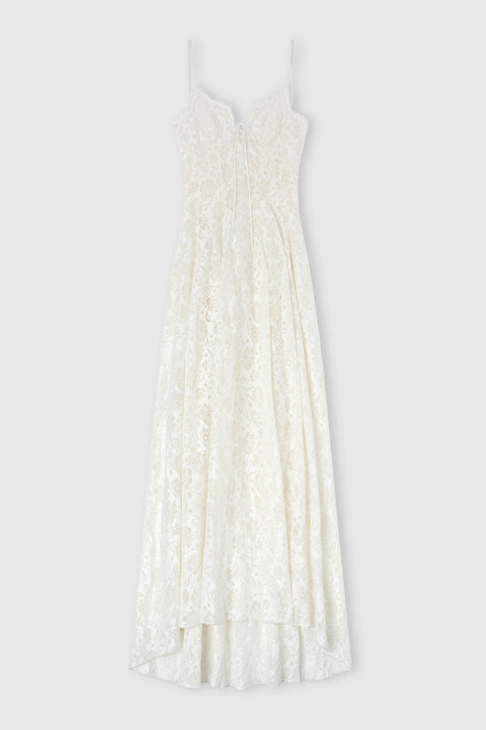 Long Lingerie-Style Dress in Linen and Cotton Lace