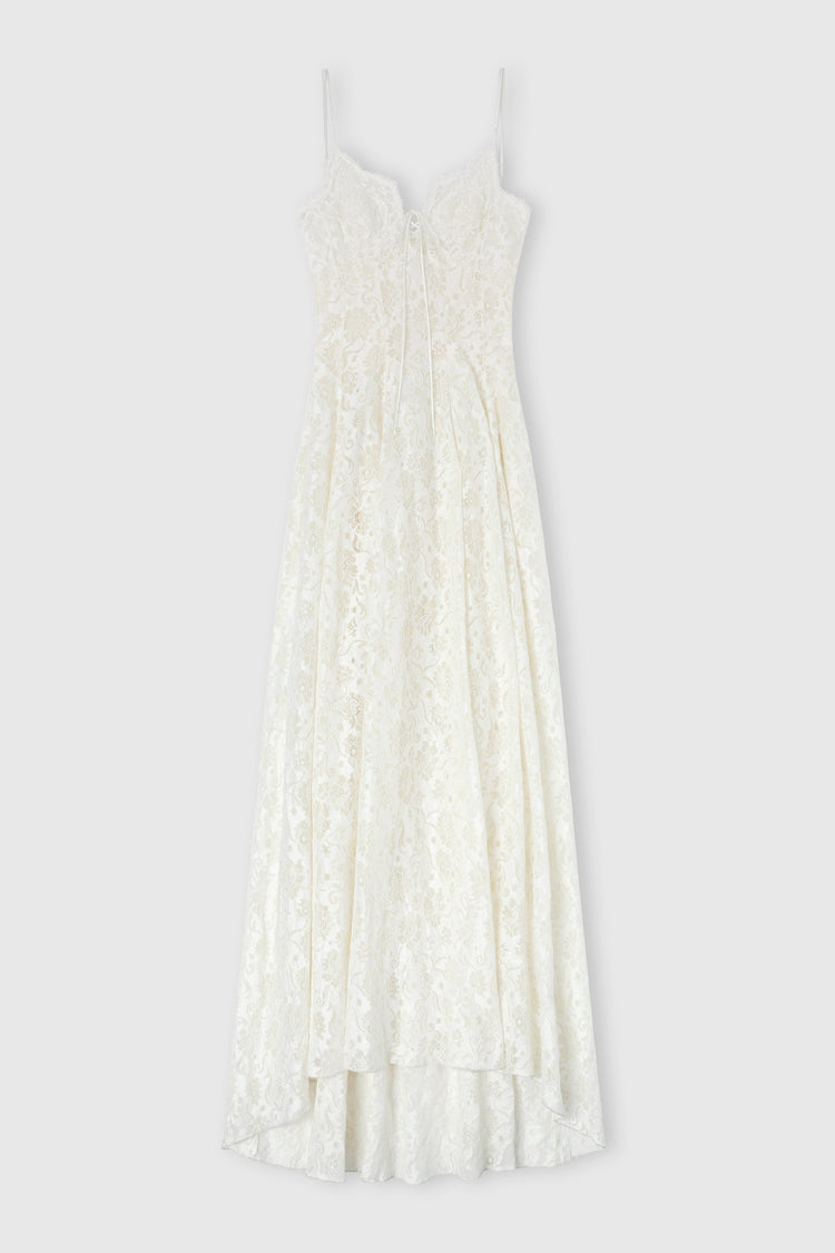 Long Lingerie-Style Dress in Linen and Cotton Lace