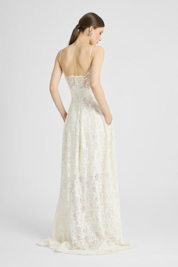 Long Lingerie-Style Dress in Linen and Cotton Lace