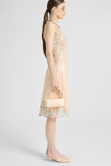 Midi Lingerie-Style Dress in Tulle and Rebrodé Lace