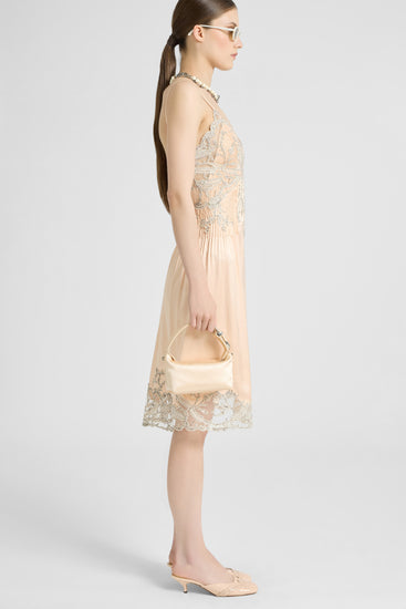 Midi Lingerie-Style Dress in Tulle and Rebrodé Lace