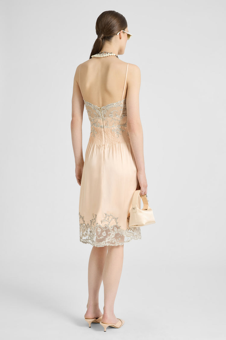 Midi Lingerie-Style Dress in Tulle and Rebrodé Lace