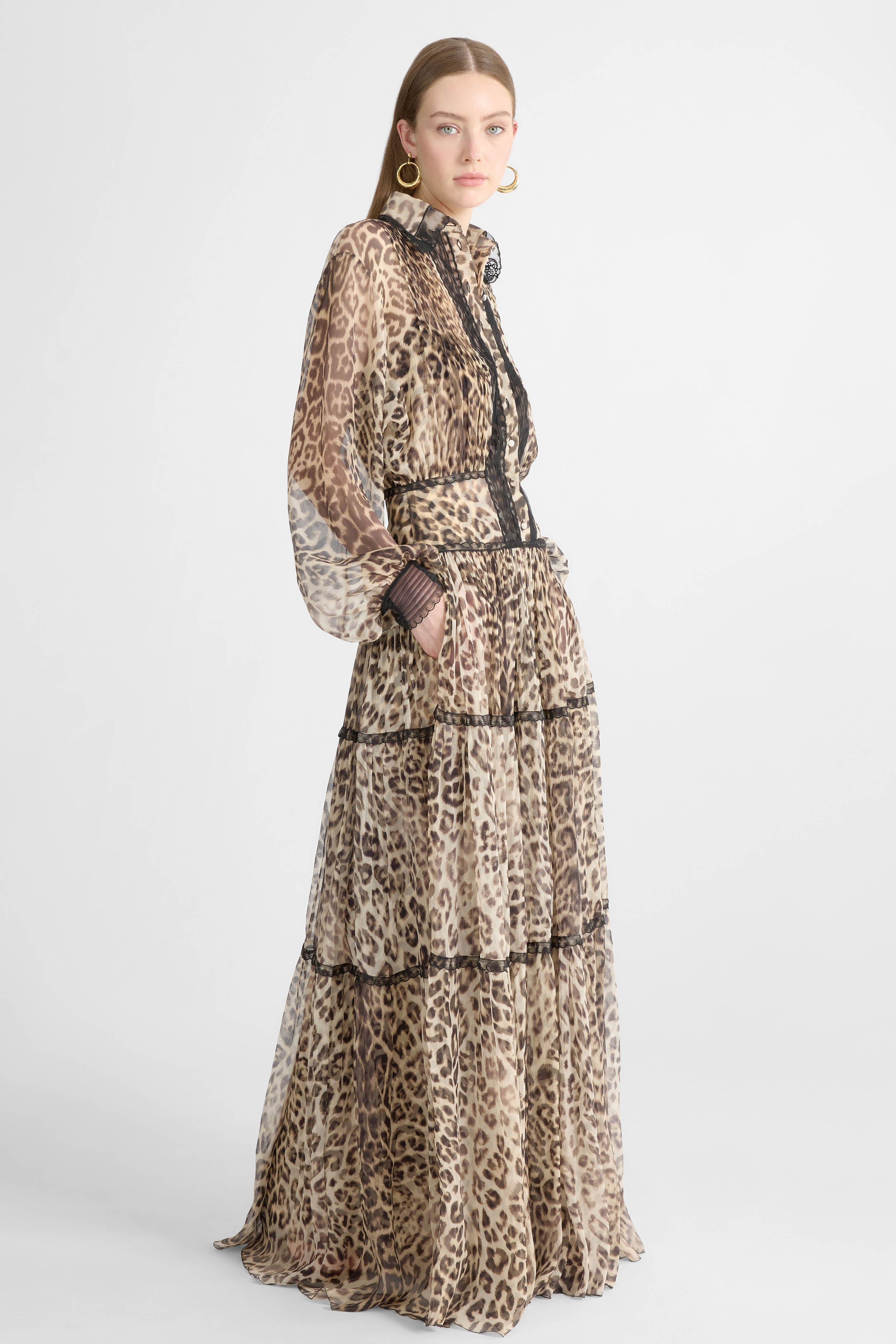 Long shirt dress in pure silk with natural leopard print Long shirt dress in pure silk with natural leopard print