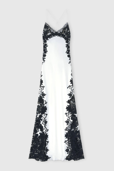 Long lingerie-style dress in silk with black and white lace - Ermanno  Scervino