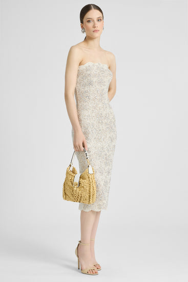 Midi bustier lace dress with crystals