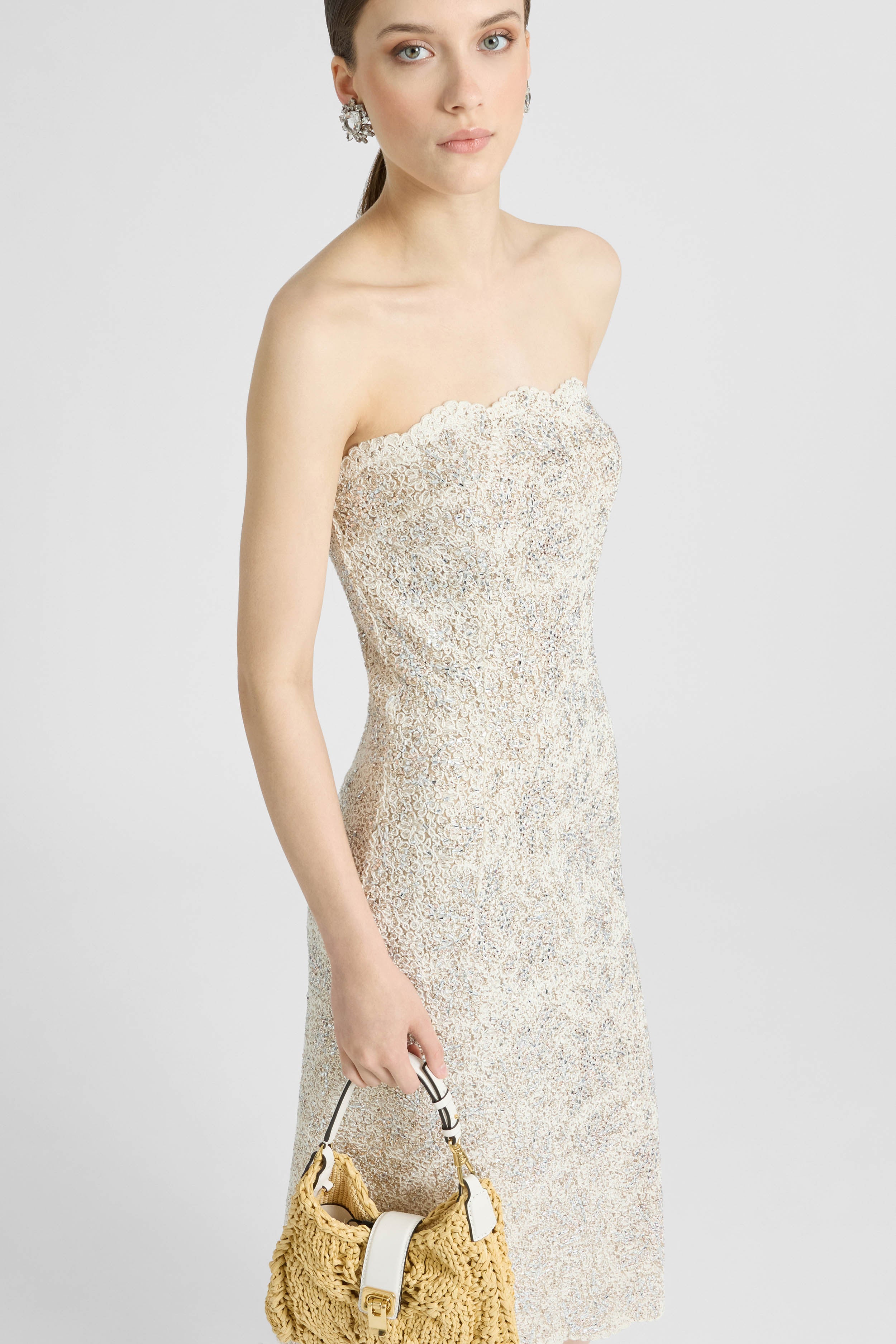 Midi bustier lace dress with tone-on-tone crystals - Ermanno Scervino