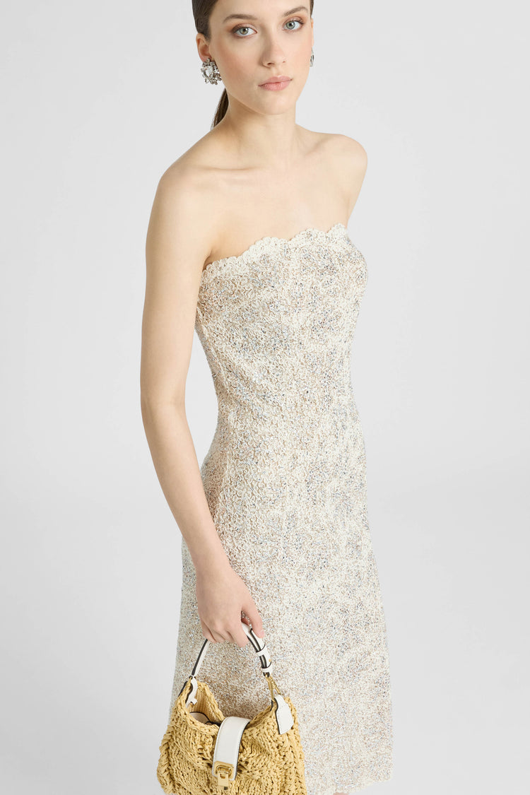 Midi bustier lace dress with crystals