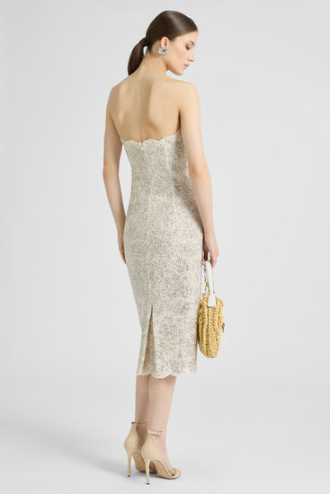 Midi bustier lace dress with crystals