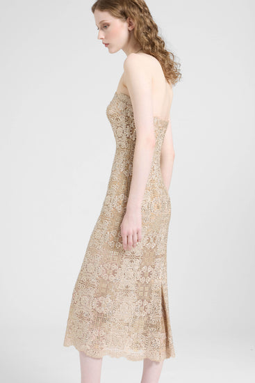 Midi bustier dress in tulle with maiolica embroidery and crystals