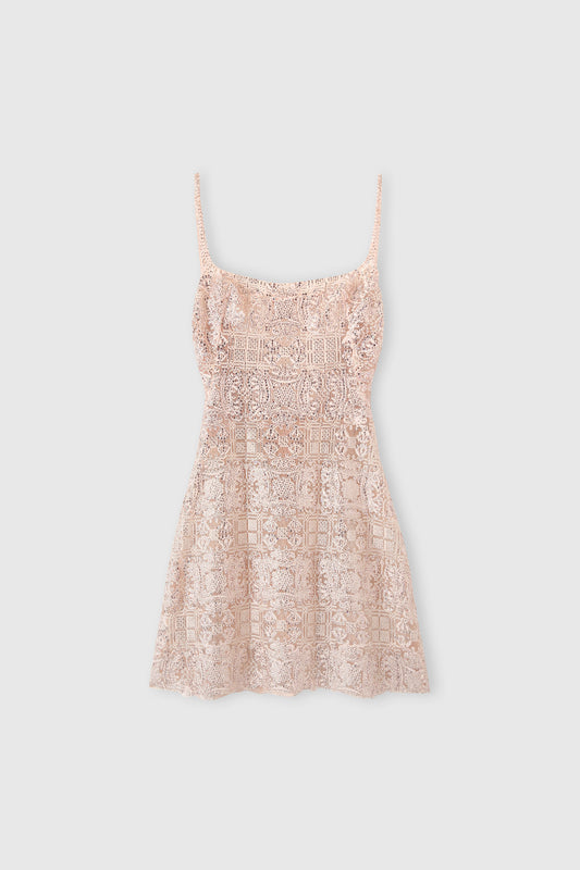 Short dress in maiolica lace with crystals