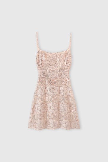 Short dress in maiolica lace with crystals
