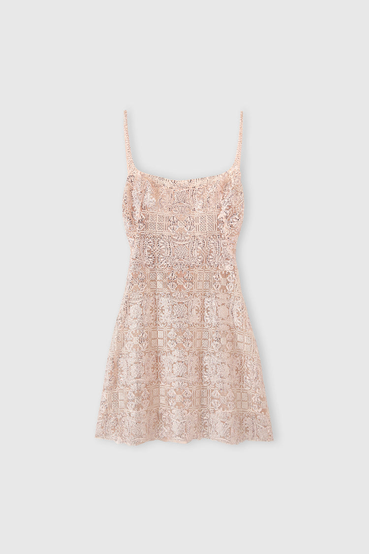 Short dress in maiolica lace with crystals